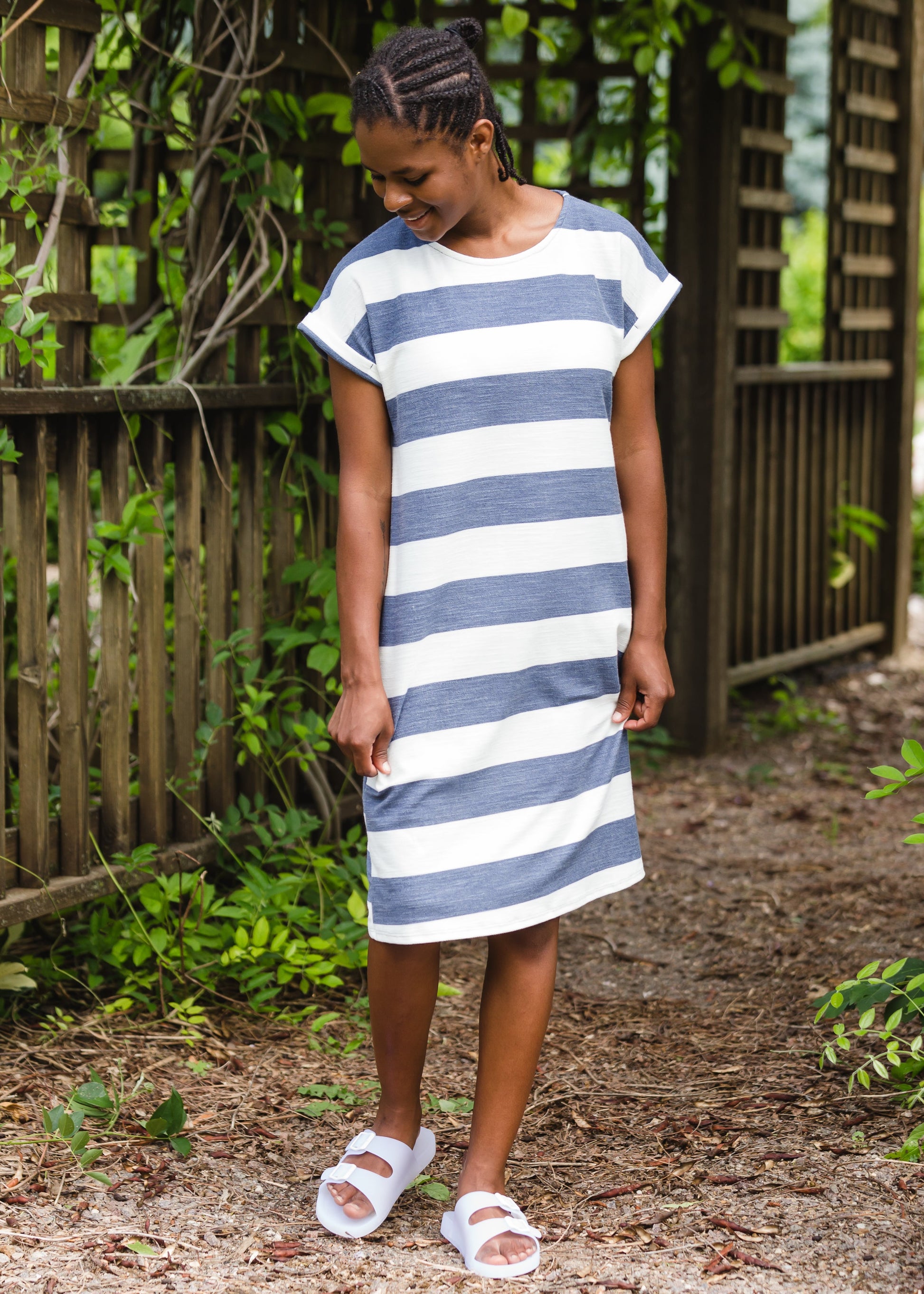Bold Navy Stripe French Terry Midi Dress - FINAL SALE Dresses