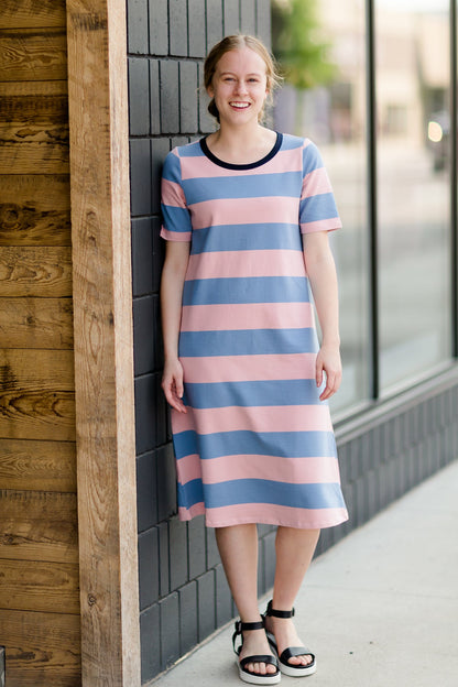 Bold Stripe Long T-Shirt Midi Dress - FINAL SALE Dresses