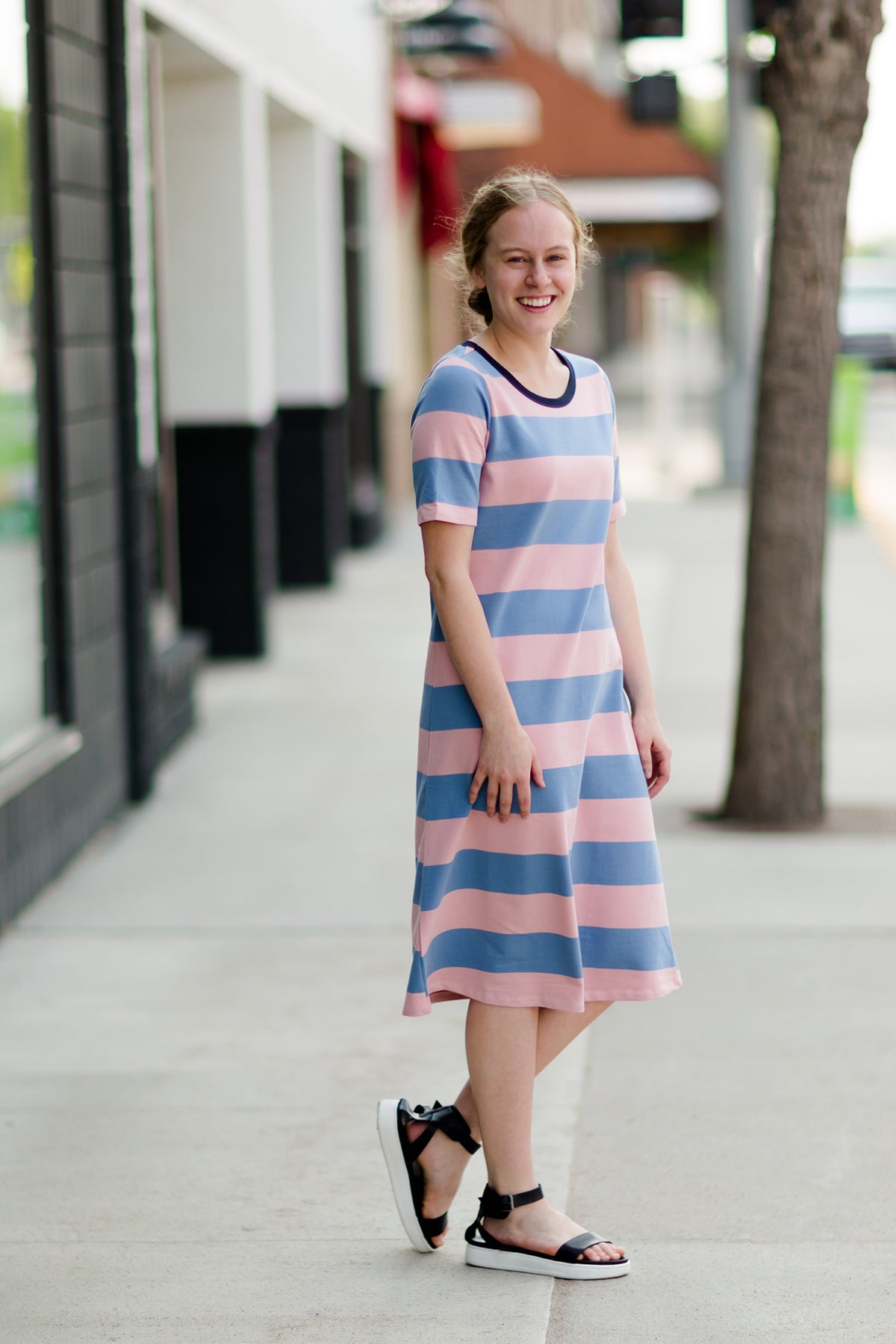 Below the knee striped t-shirt dress 