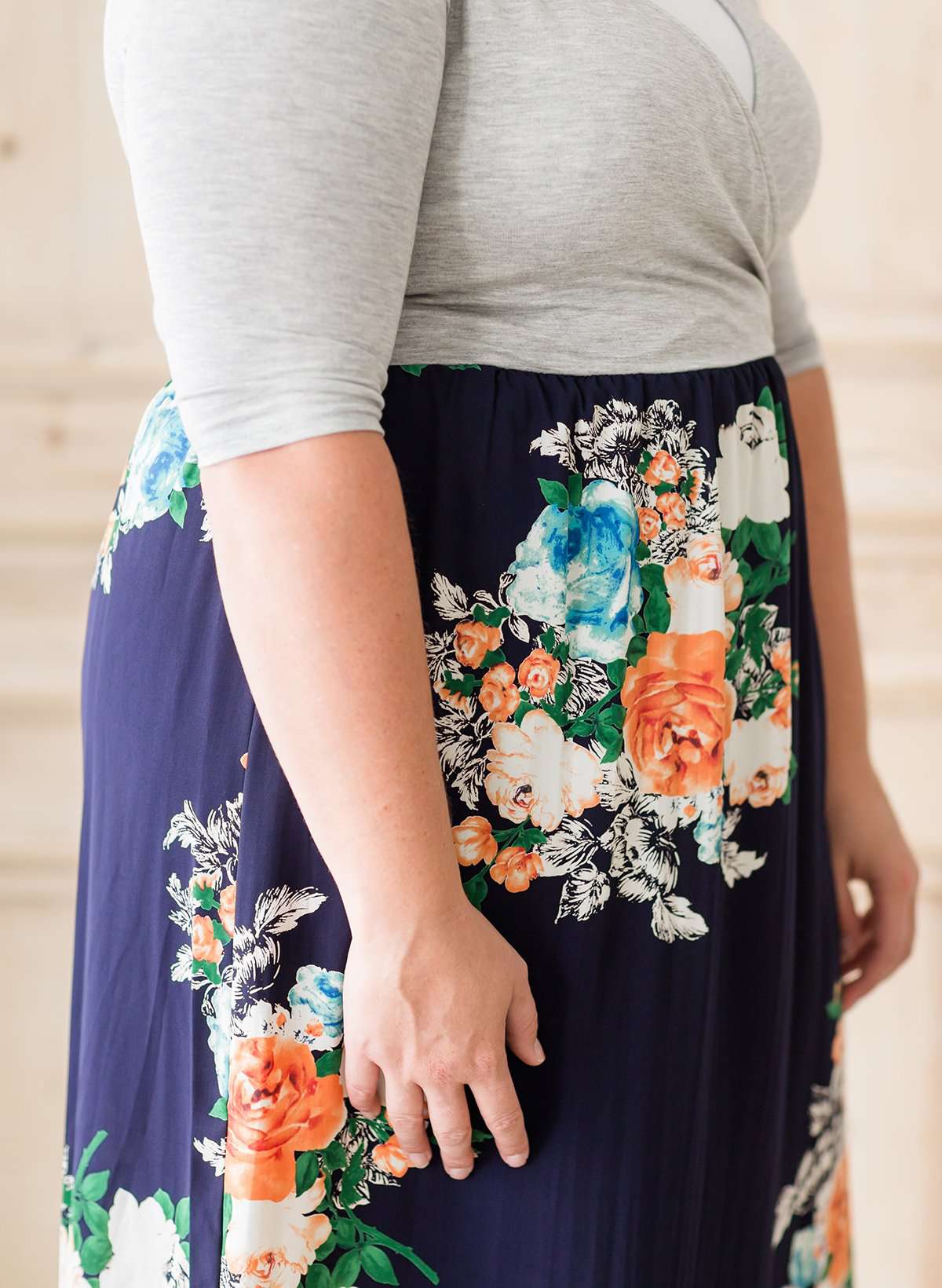 Womens modest navy and floral plus size dress
