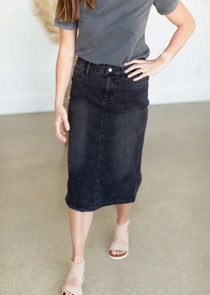 Brenna Black Denim Midi Skirt - FINAL SALE Skirts