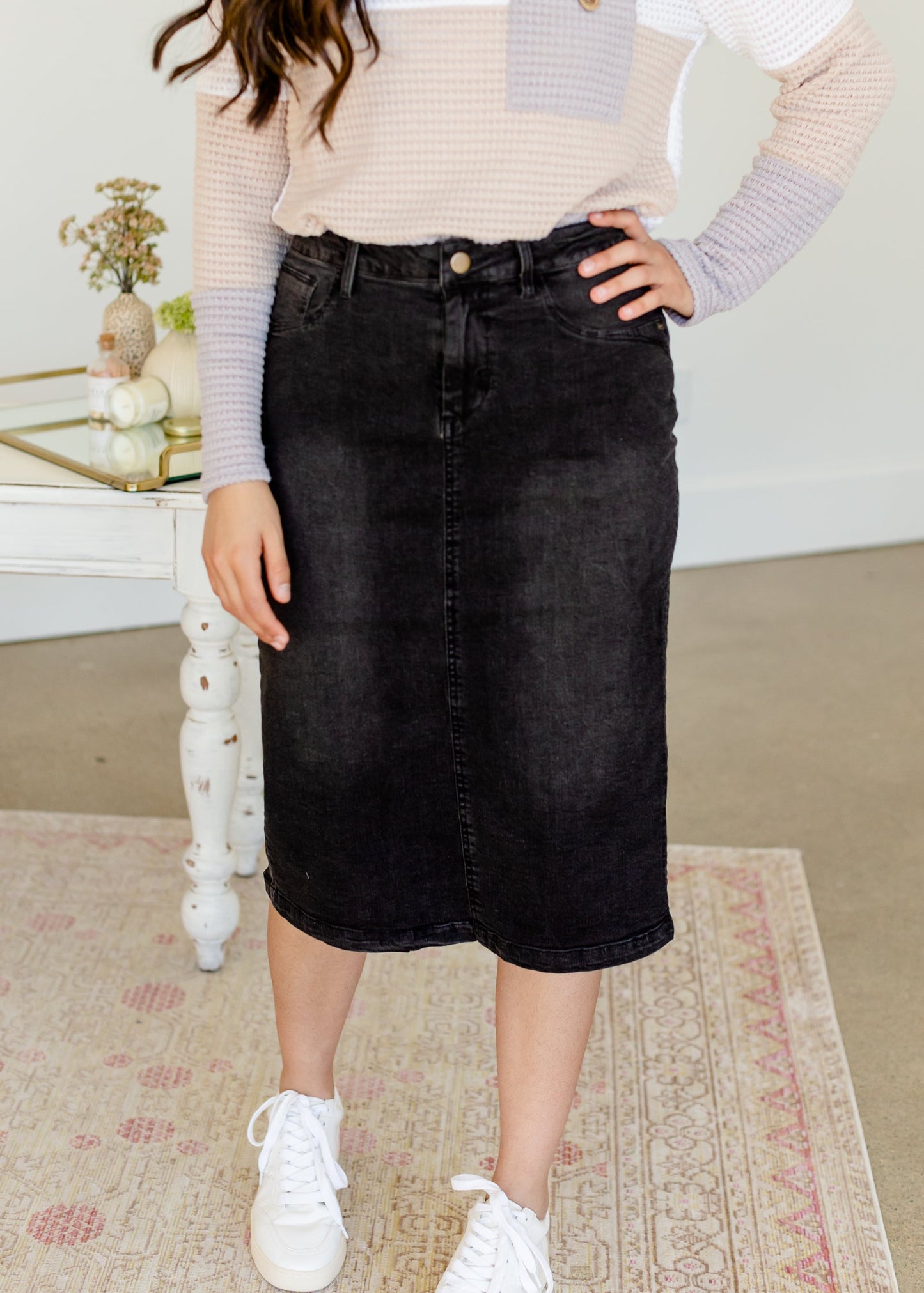 Brenna Black Denim Midi Skirt - FINAL SALE Skirts