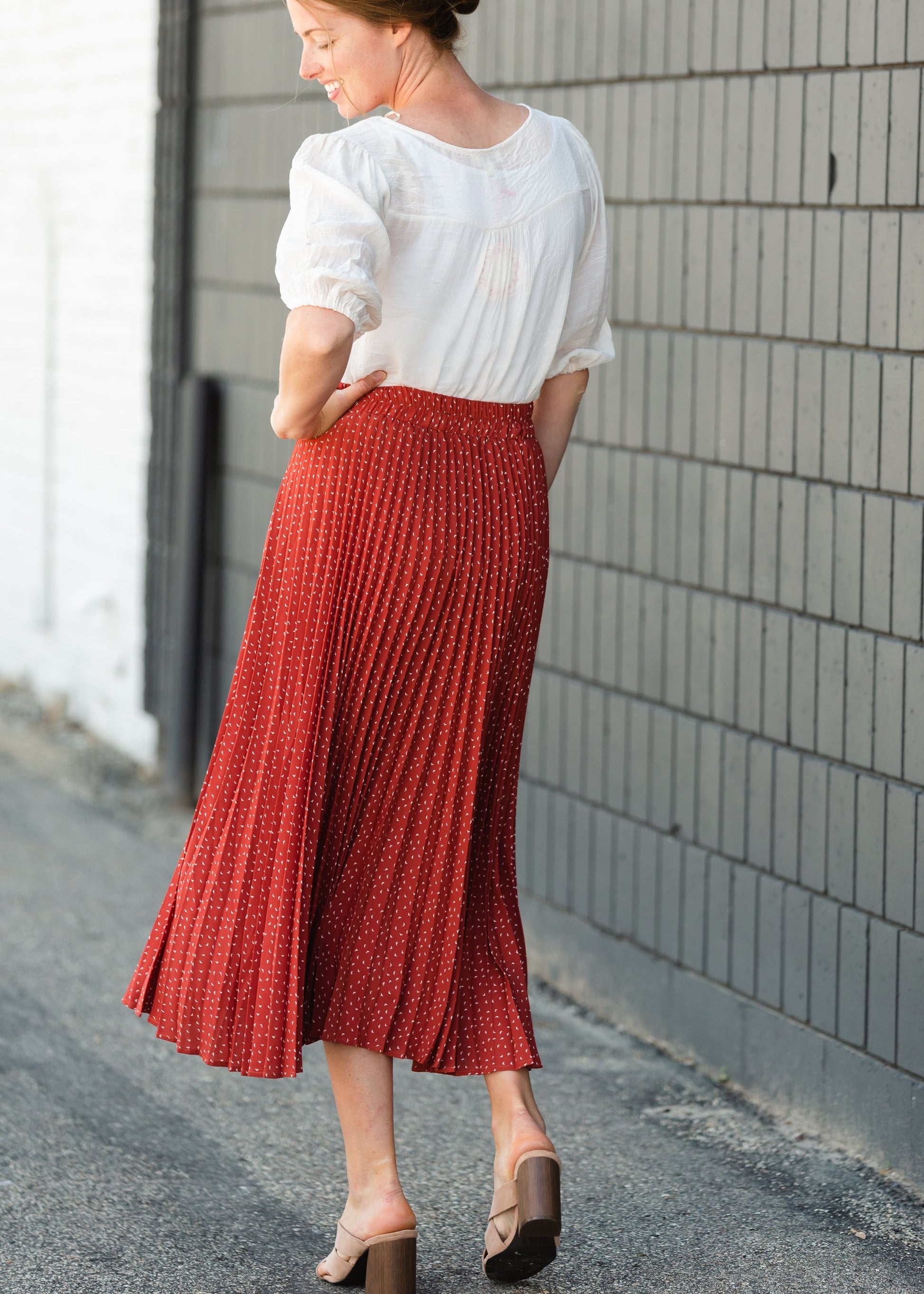 Brick Pleated Abstract Midi Skirt - FINAL SALE Skirts