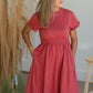 Brick Tiered Rib Knit Cuffed Sleeve Maxi Dress Dresses Pologram