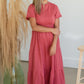 Brick Tiered Rib Knit Cuffed Sleeve Maxi Dress Dresses Pologram