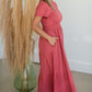 Brick Tiered Rib Knit Cuffed Sleeve Maxi Dress Dresses Pologram
