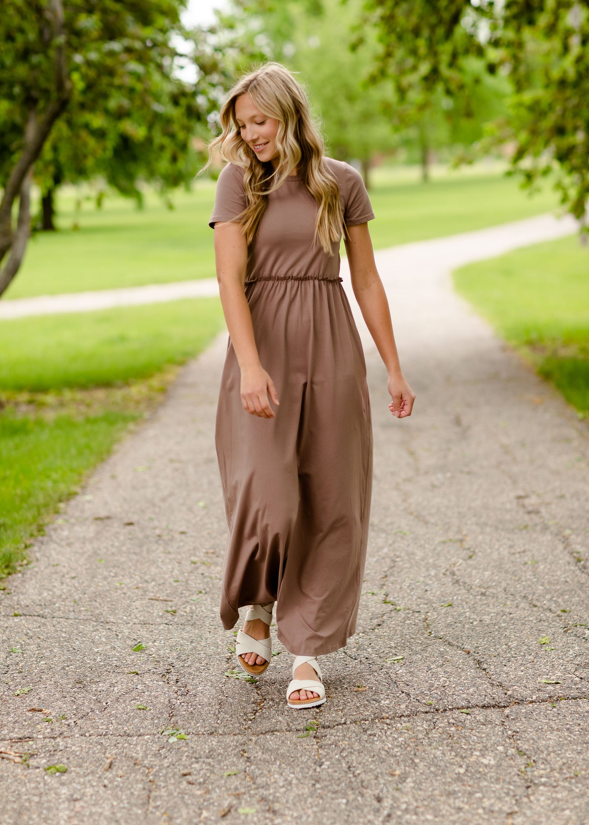 Brie Taupe Short Sleeve Maxi Dress Dresses