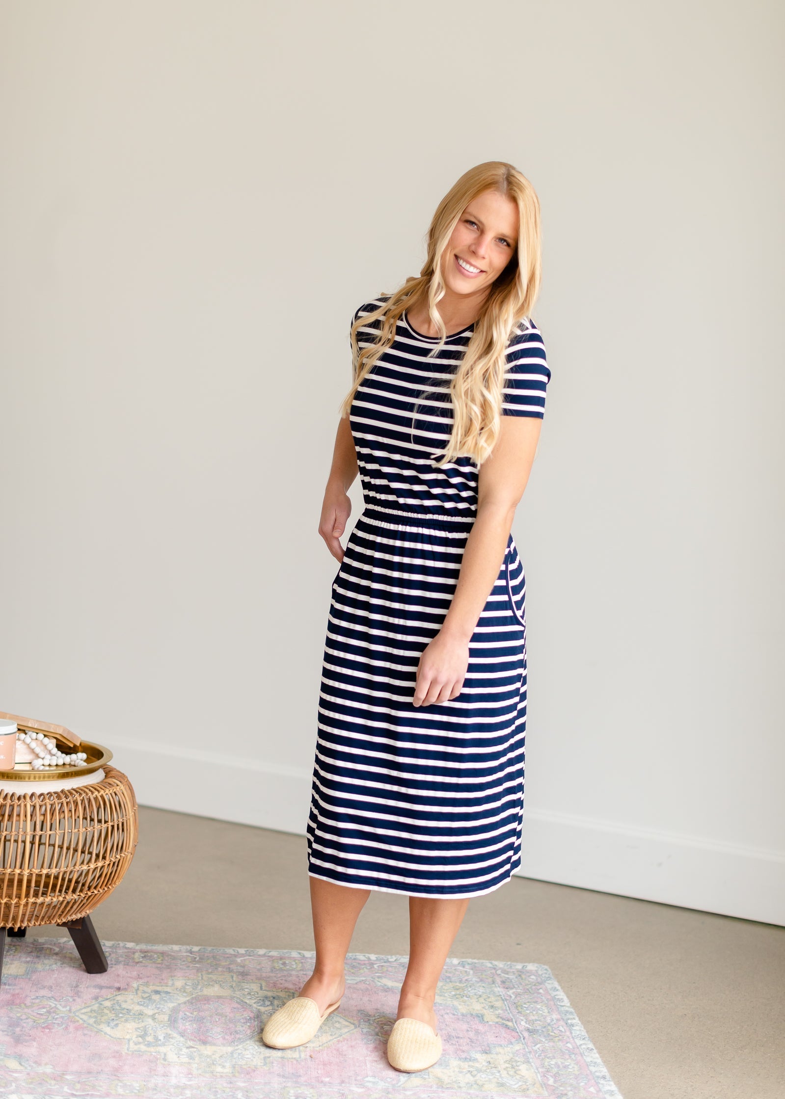 Brit Navy Blue Striped Midi Dress - FINAL SALE Dresses