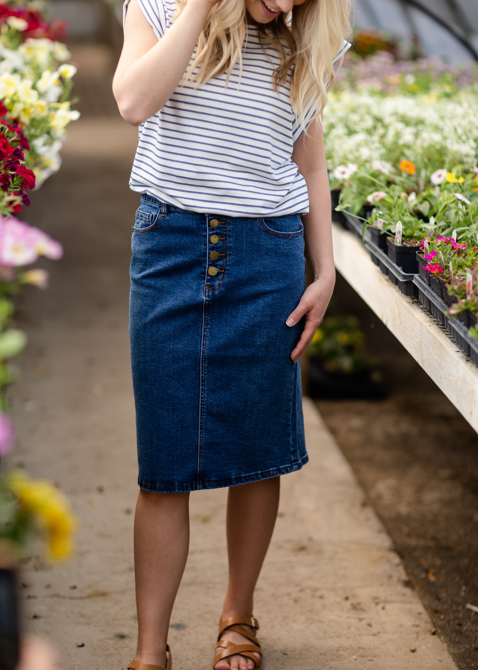 Brittany Five Button Midi Jean Skirt - FINAL SALE Skirts