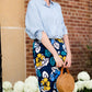 navy, yellow, and blue modest pencil midi skirts