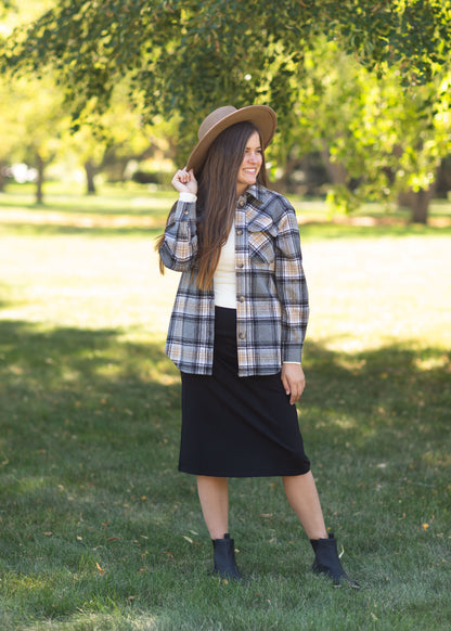 Brooklyn Plaid Button Up Shacket Tops