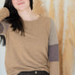 Brown Color Block Long Sleeve Knit Top Tops Staccato