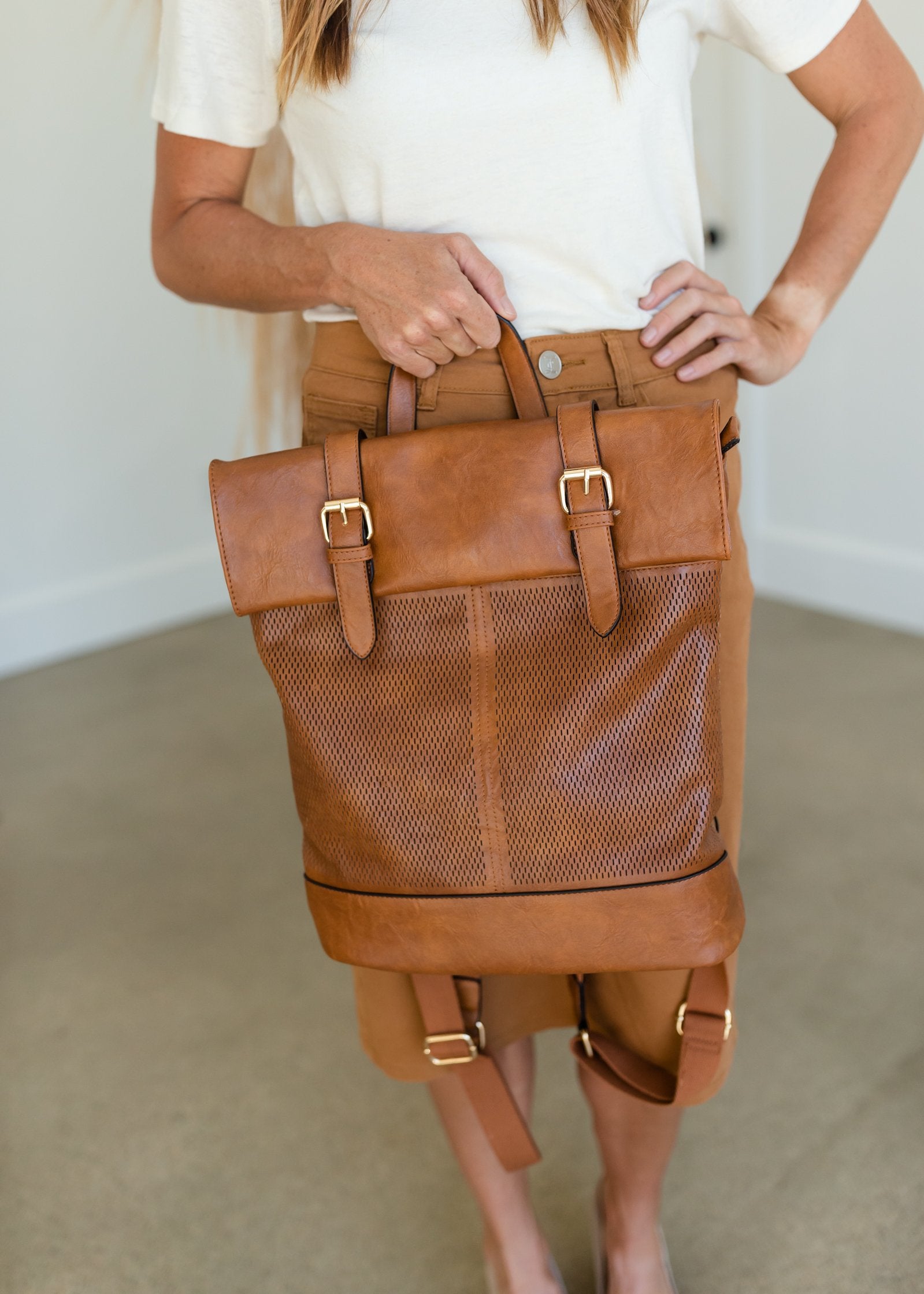 Brown Double Buckle Fold Over Backpack Home + Lifestyle Suzie Bag
