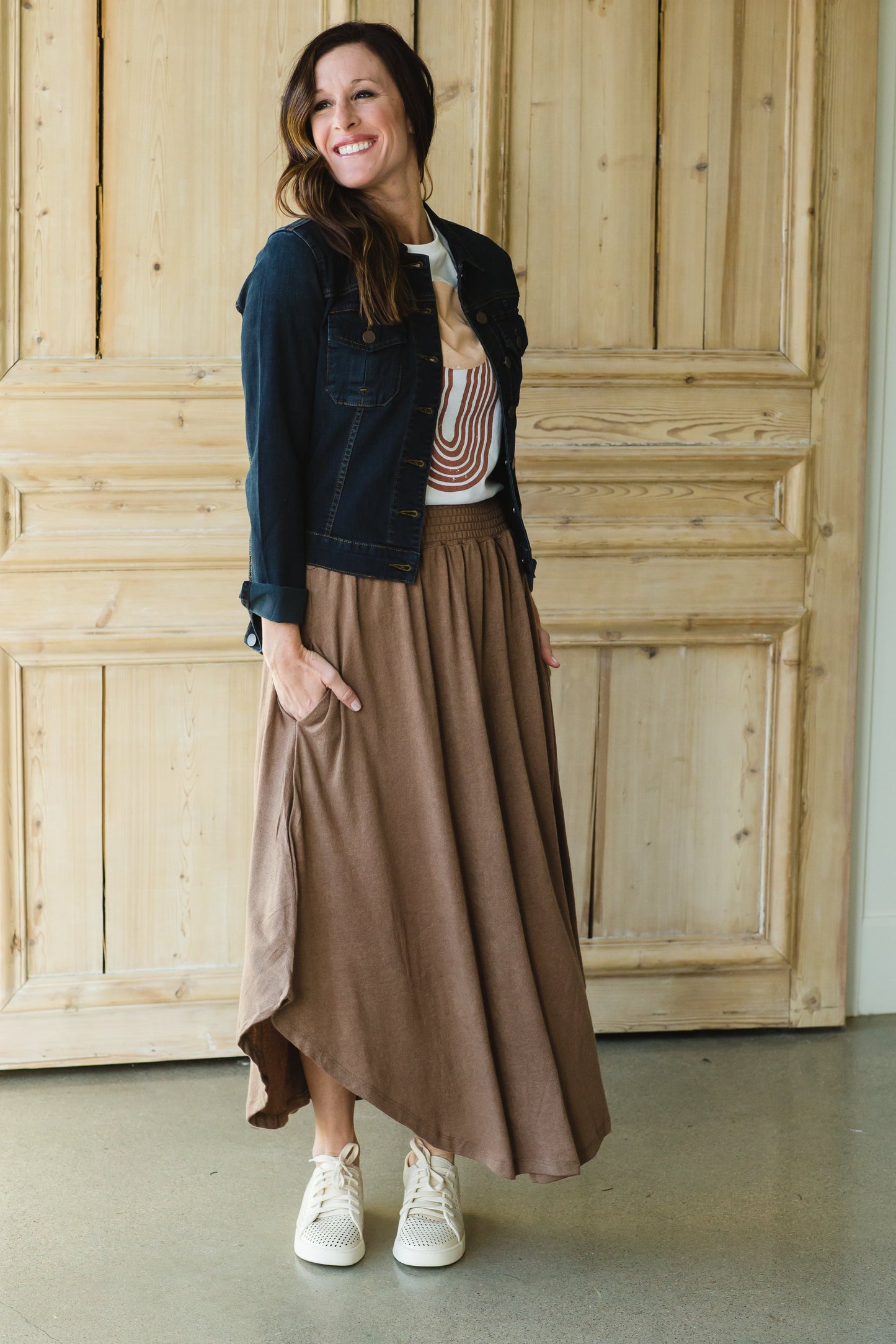Brown Hi-Lo Flowy Midi Skirt - FINAL SALE Skirts