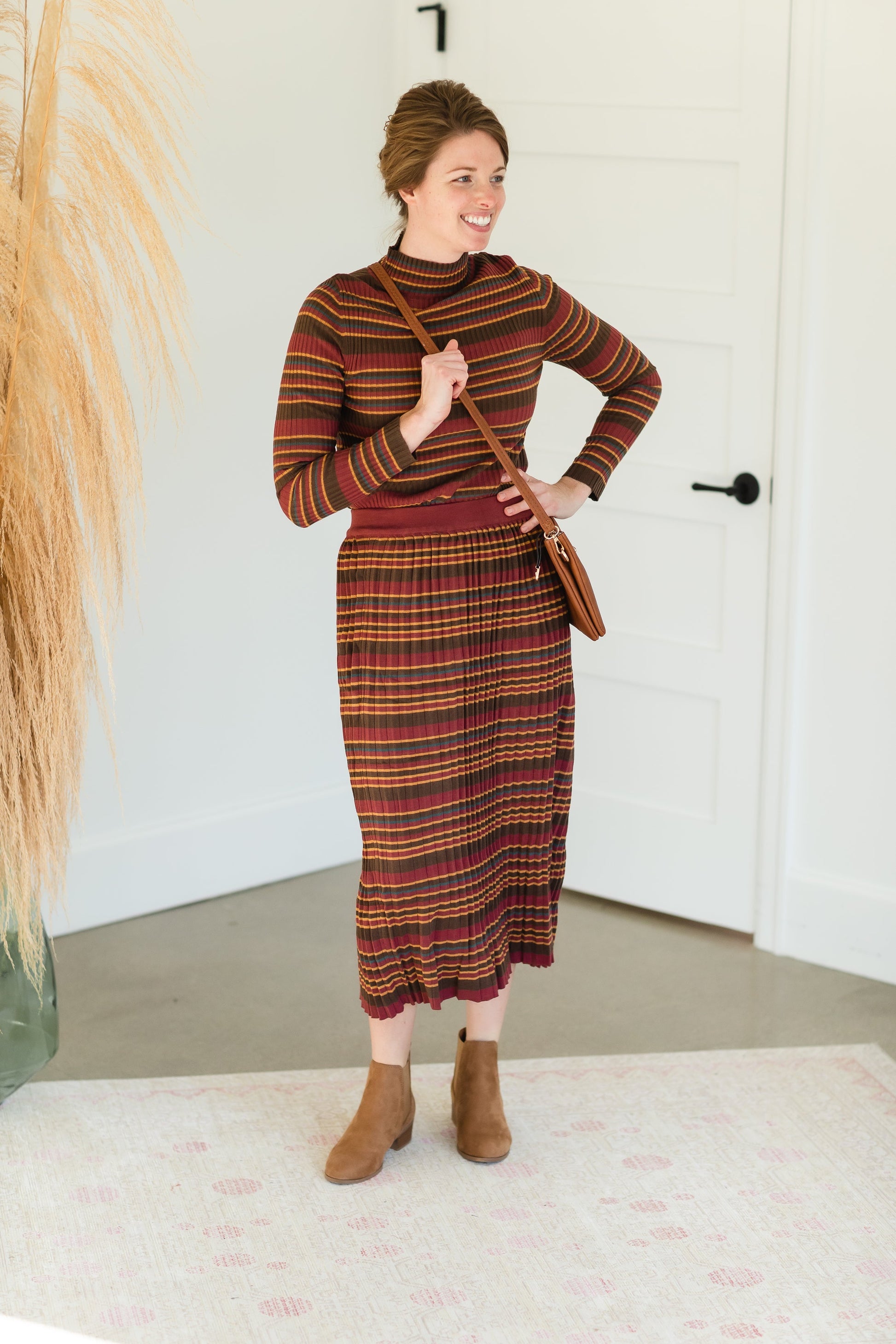 Brown Multi Stripe Ribbed Sweater Skirt - FINAL SALE Tops