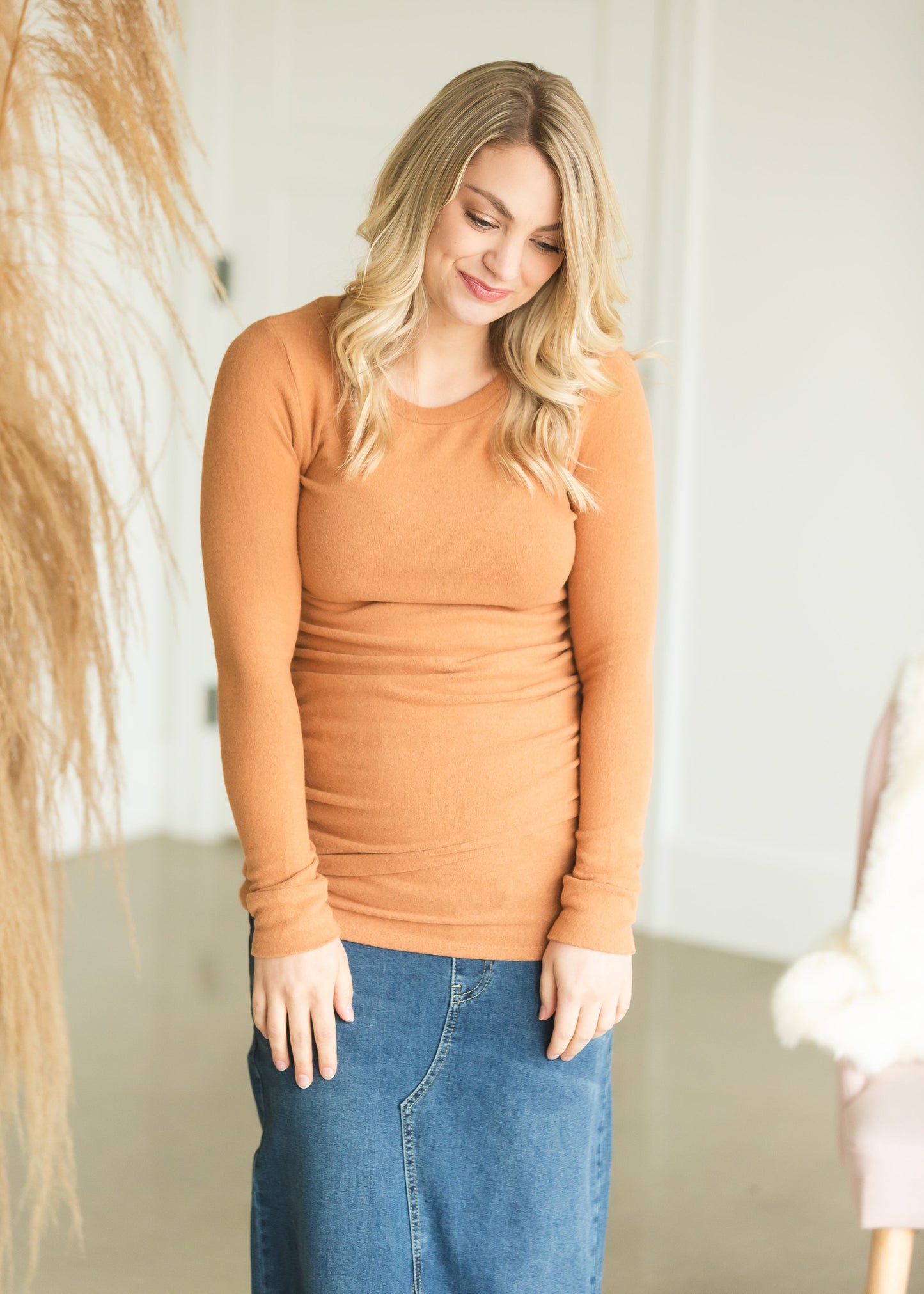 Brown Ruched Side Maternity Top - FINAL SALE Tops