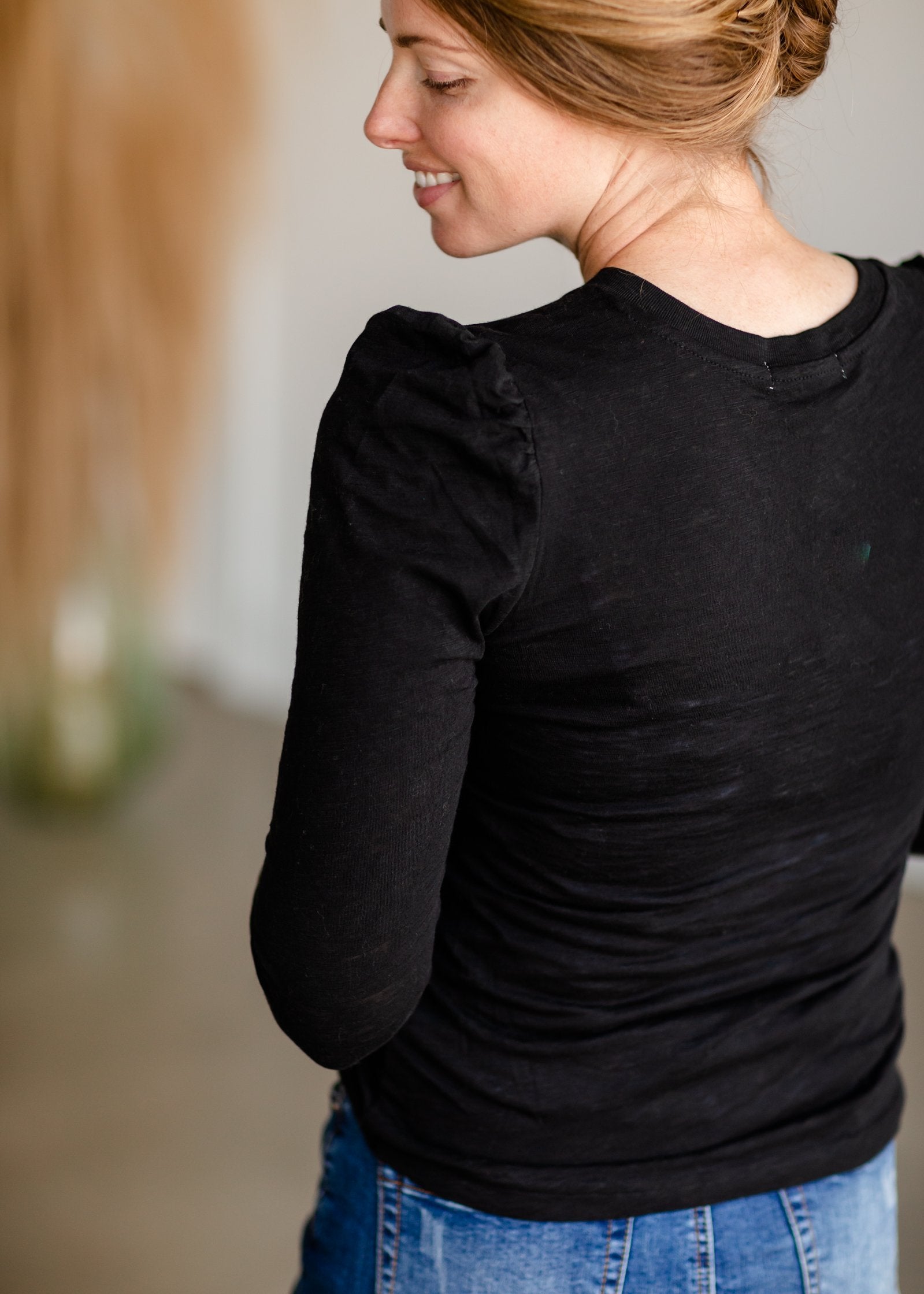 Brushed Slub Henley Puff Shoulder Long Sleeve Top Tops Z Supply