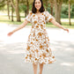 Bubble Sleeve V-Neck Midi Dress-FINAL SALE Dresses