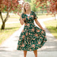 Bubble Sleeve V-Neck Midi Dress-FINAL SALE Dresses
