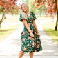 Bubble Sleeve V-Neck Midi Dress-FINAL SALE Dresses