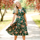Bubble Sleeve V-Neck Midi Dress-FINAL SALE Dresses