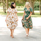 Bubble Sleeve V-Neck Midi Dress-FINAL SALE Dresses