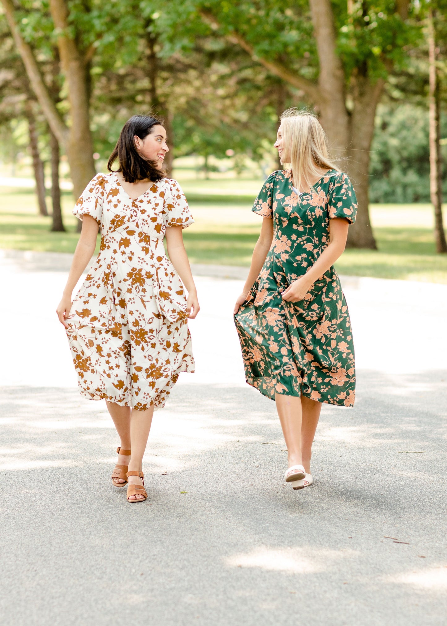 Bubble Sleeve V-Neck Midi Dress-FINAL SALE Dresses