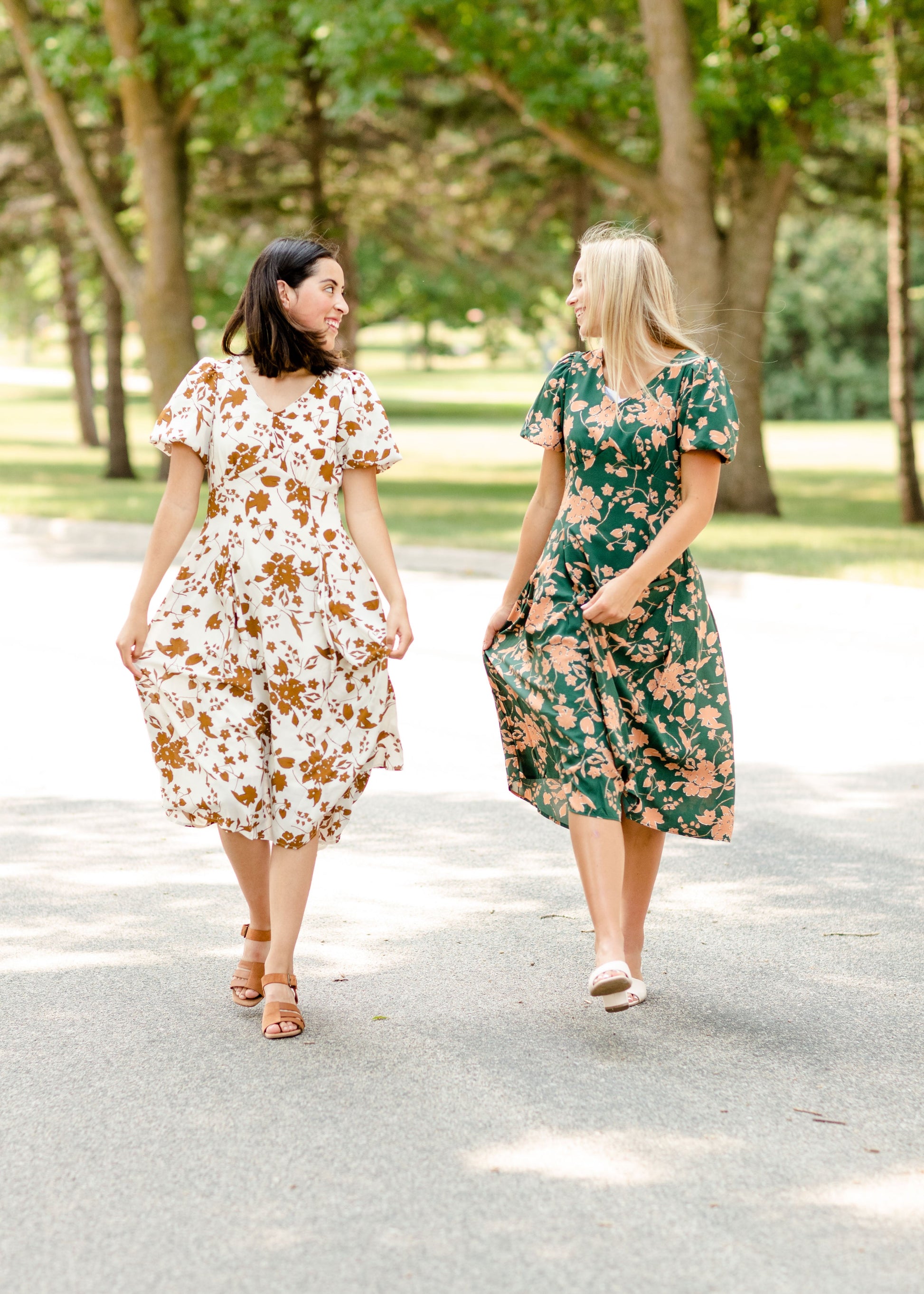 Bubble Sleeve V-Neck Midi Dress-FINAL SALE Dresses