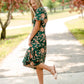 Bubble Sleeve V-Neck Midi Dress-FINAL SALE Dresses