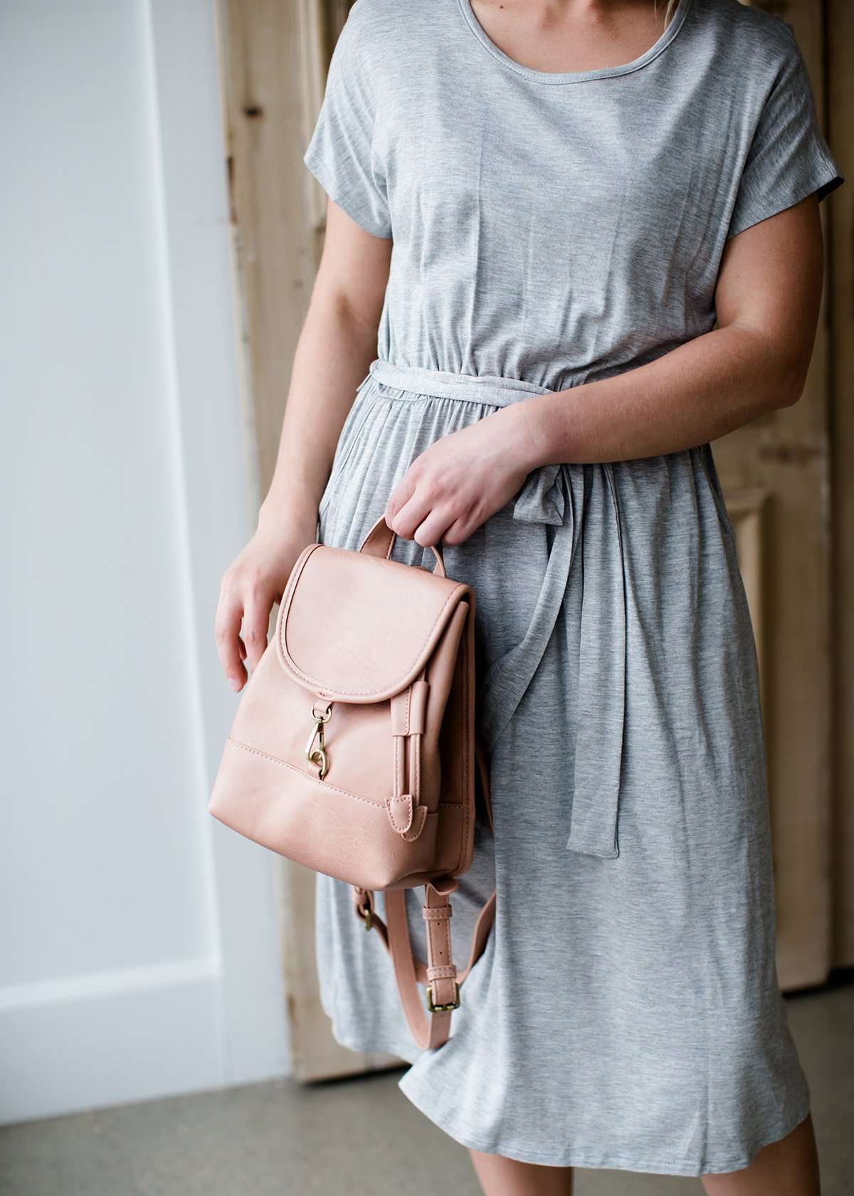 blush mini gold buckle back pack