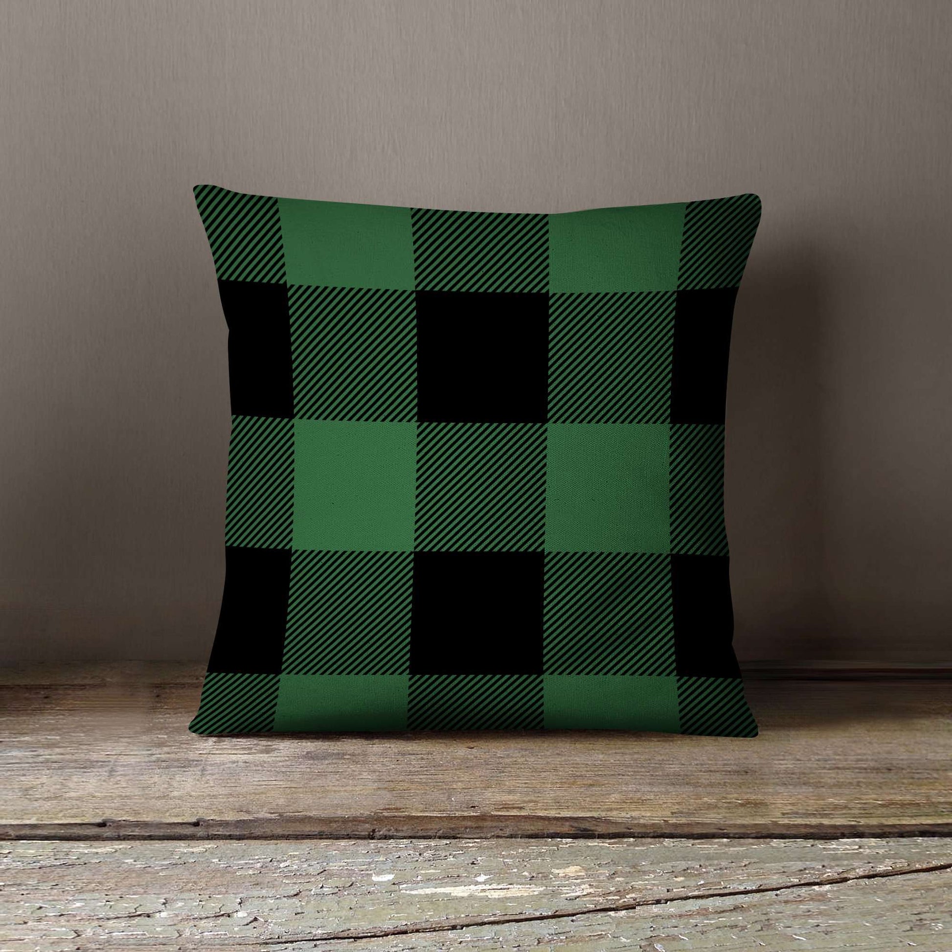 Green and black buffalo check throw pillow. The pillow cover is also detachable.