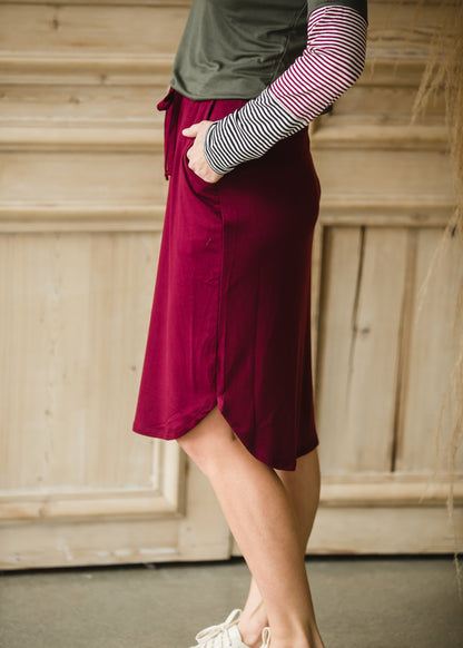 Burgandy Tie Front Midi Skirt - FINAL SALE Skirts