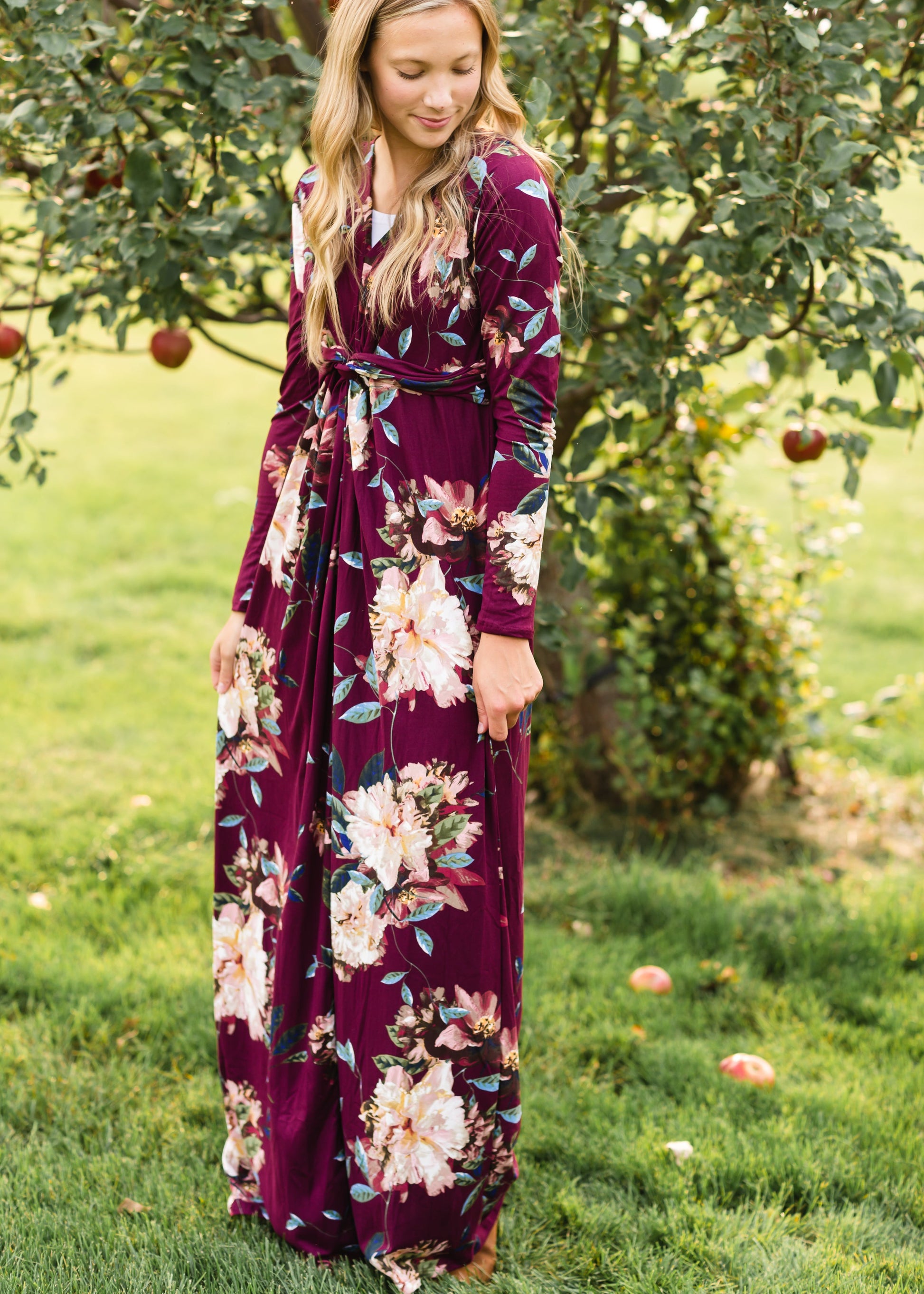 Burgandy Twist Front Floral Maxi Dress - FINAL SALE Dresses