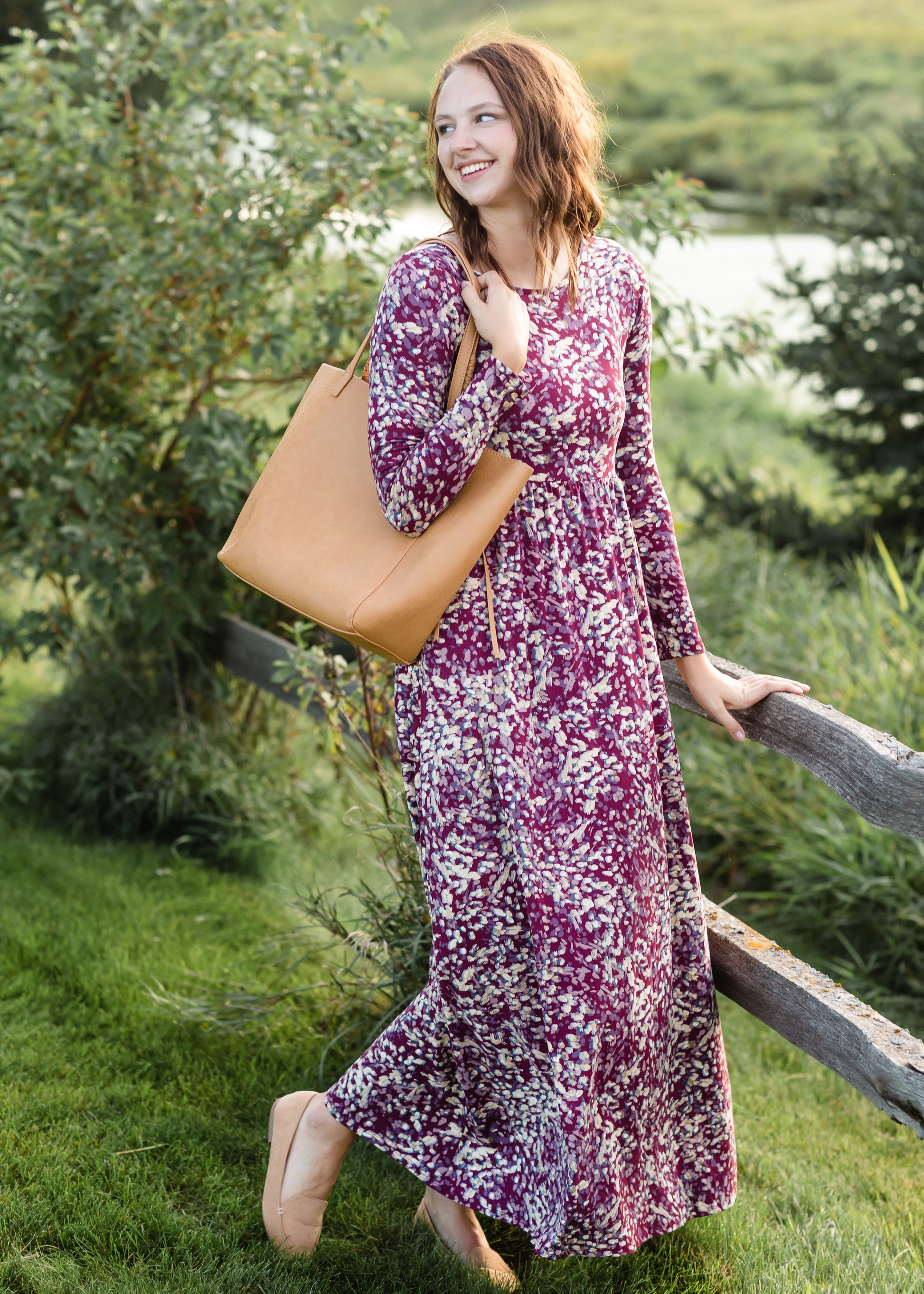 Burgundy Ditsy Print Floral Maxi Dress - FINAL SALE Dresses