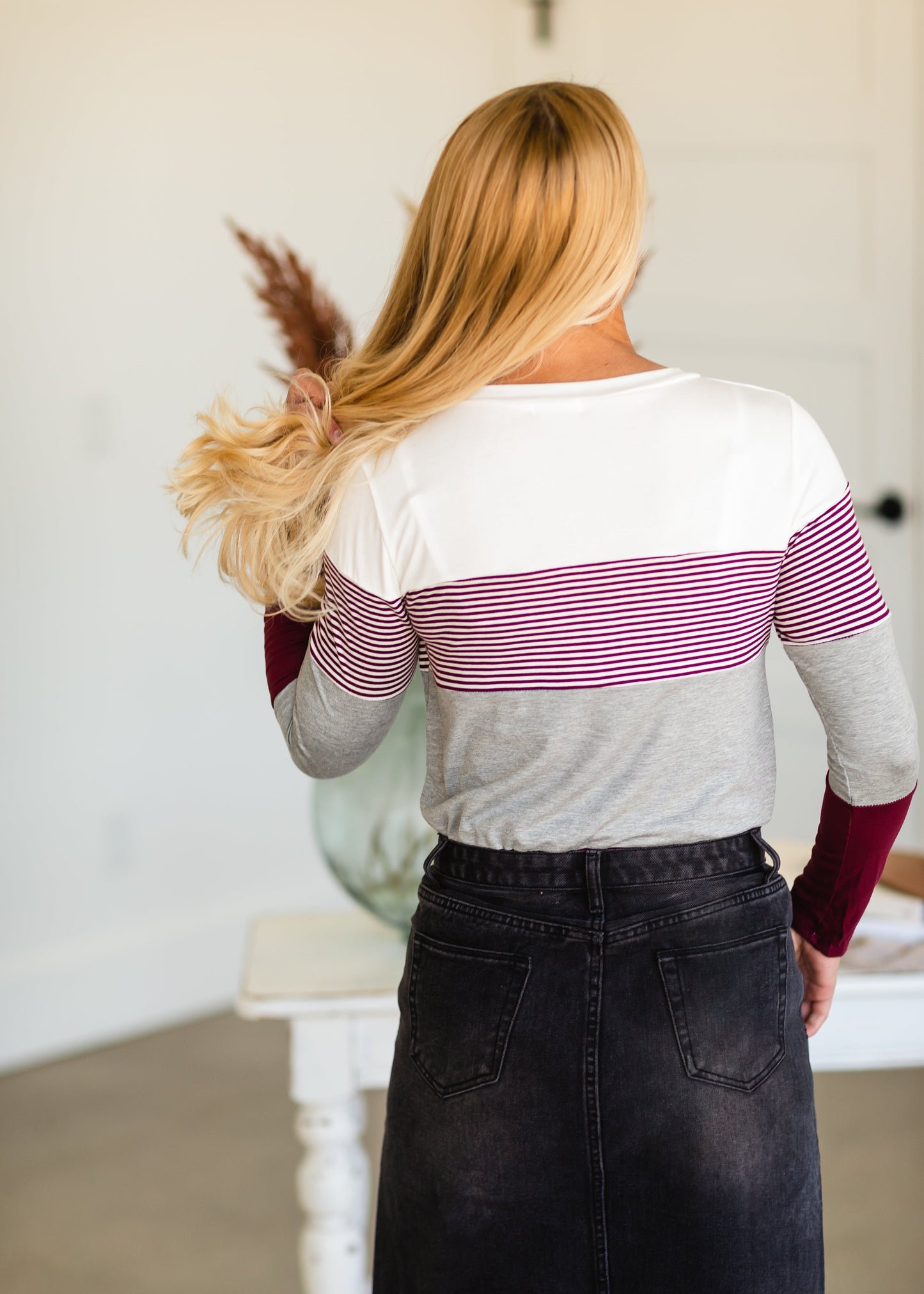 Burgundy Pin Striped Long Sleeve Top - FINAL SALE Shirt