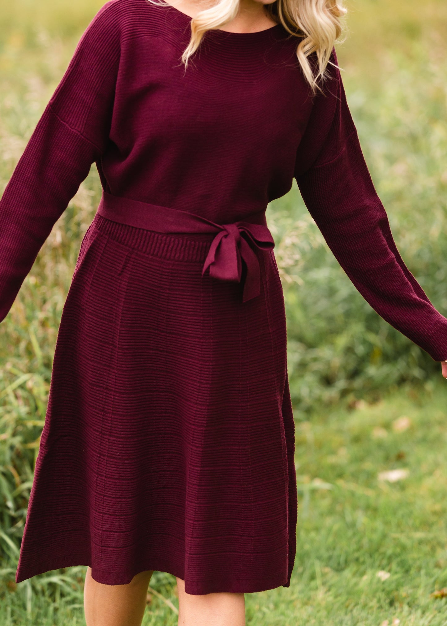 Burgundy Tie Waist Sweater Dress - FINAL SALE Dresses