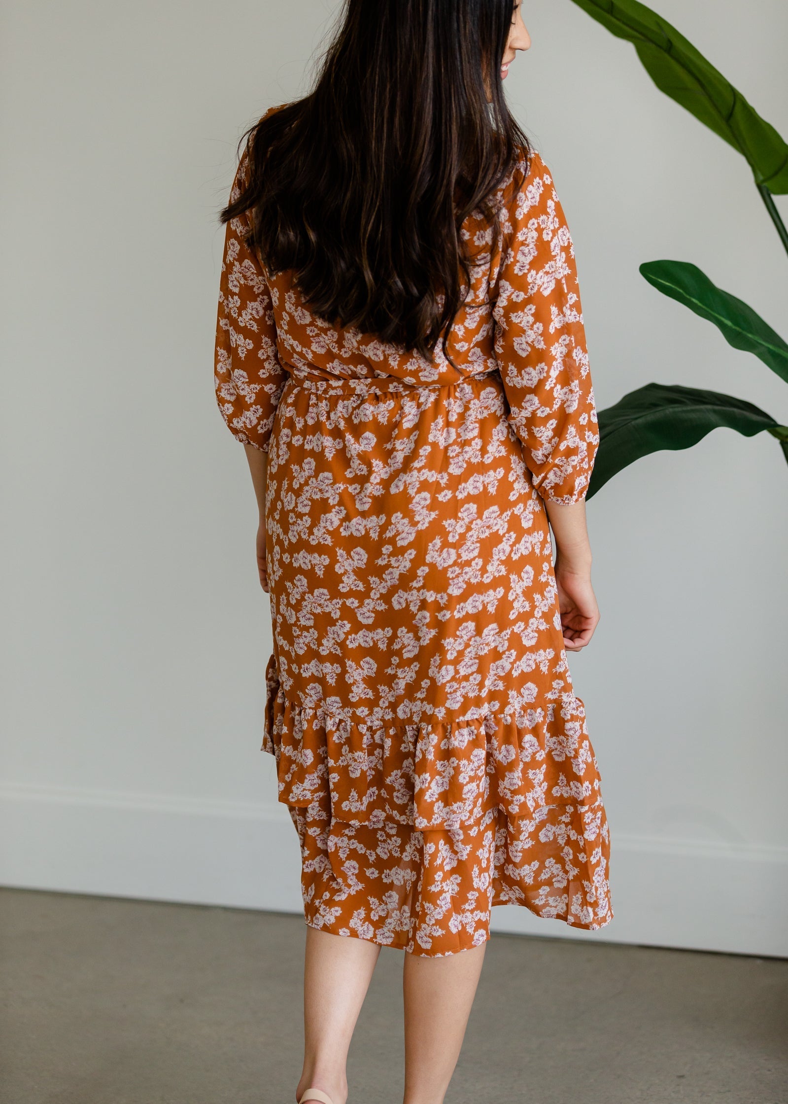 Burnt Orange Floral Midi Dress - FINAL SALE Dresses