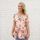 Coral Floral Modest Peplum Top