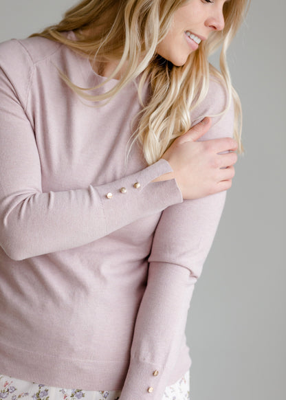 Button Detail Crewneck Sweater - FINAL SALE Tops