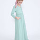 Modest girls mint maxi dress with faux buttons