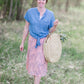 Modest button down denim tie front tee.