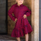 Girls black and red checkered ruffle detail midi dress