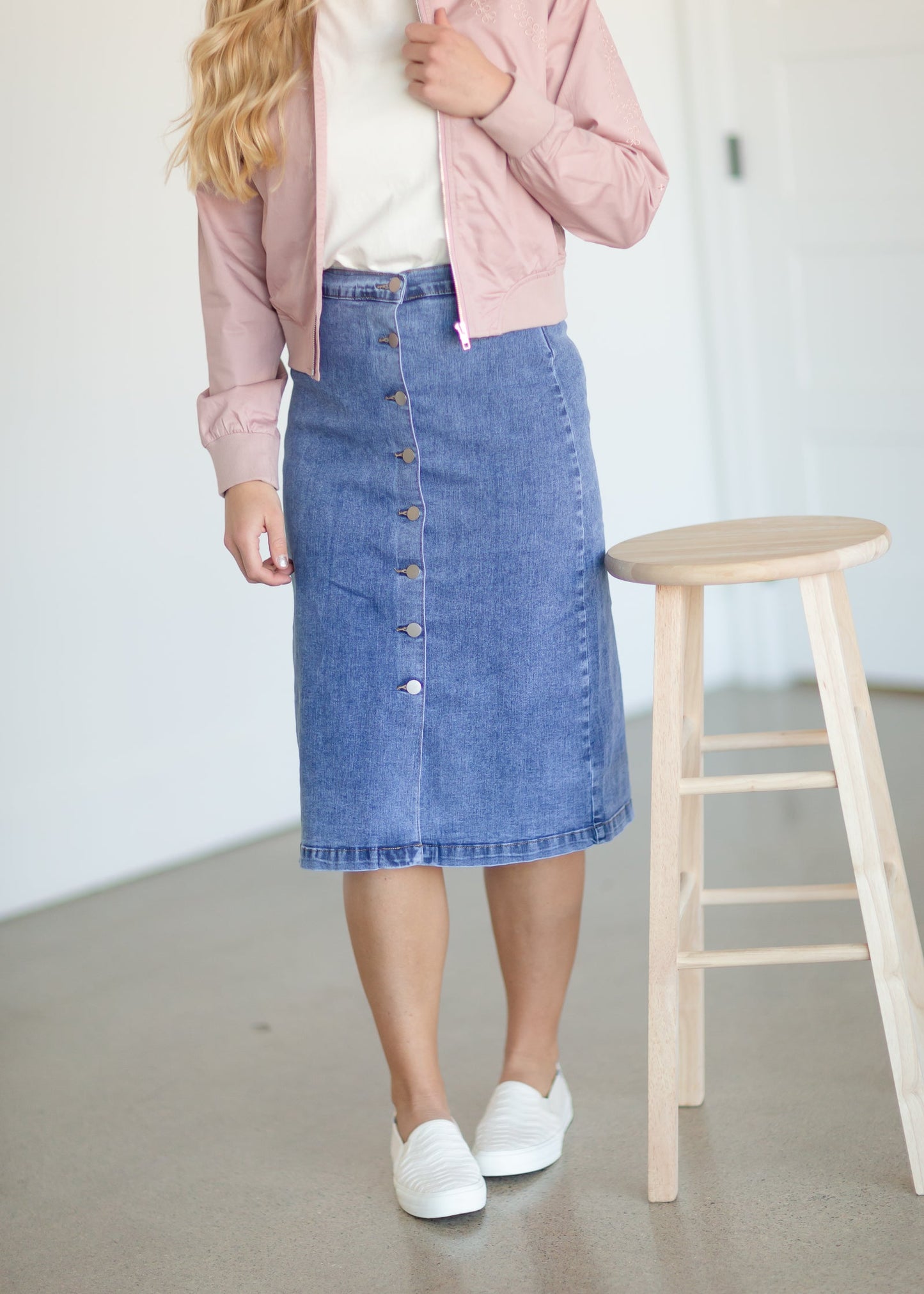 Button Down Denim Midi Skirt - FINAL SALE Skirts