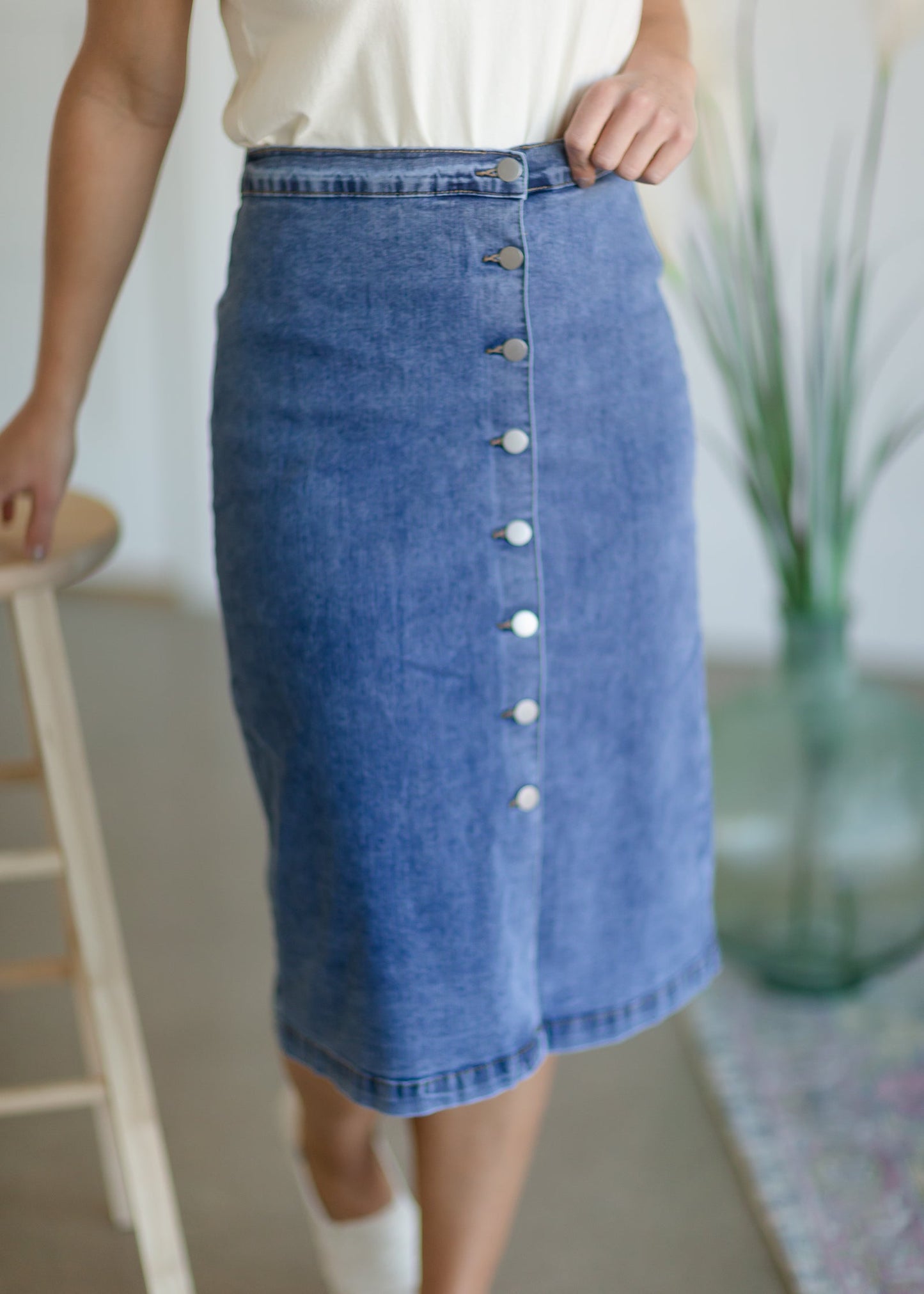 Button Down Denim Midi Skirt - FINAL SALE Skirts