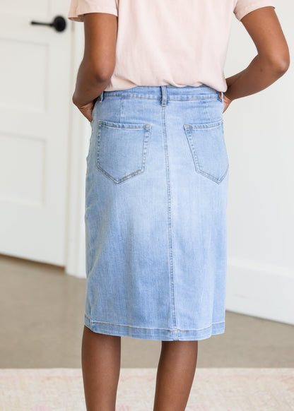 Button Down Light Denim Midi Skirt - FINAL SALE Skirts