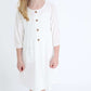 modest girls white peasant dress with pockets and buttons