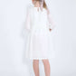 modest girls white peasant dress with pockets and buttons