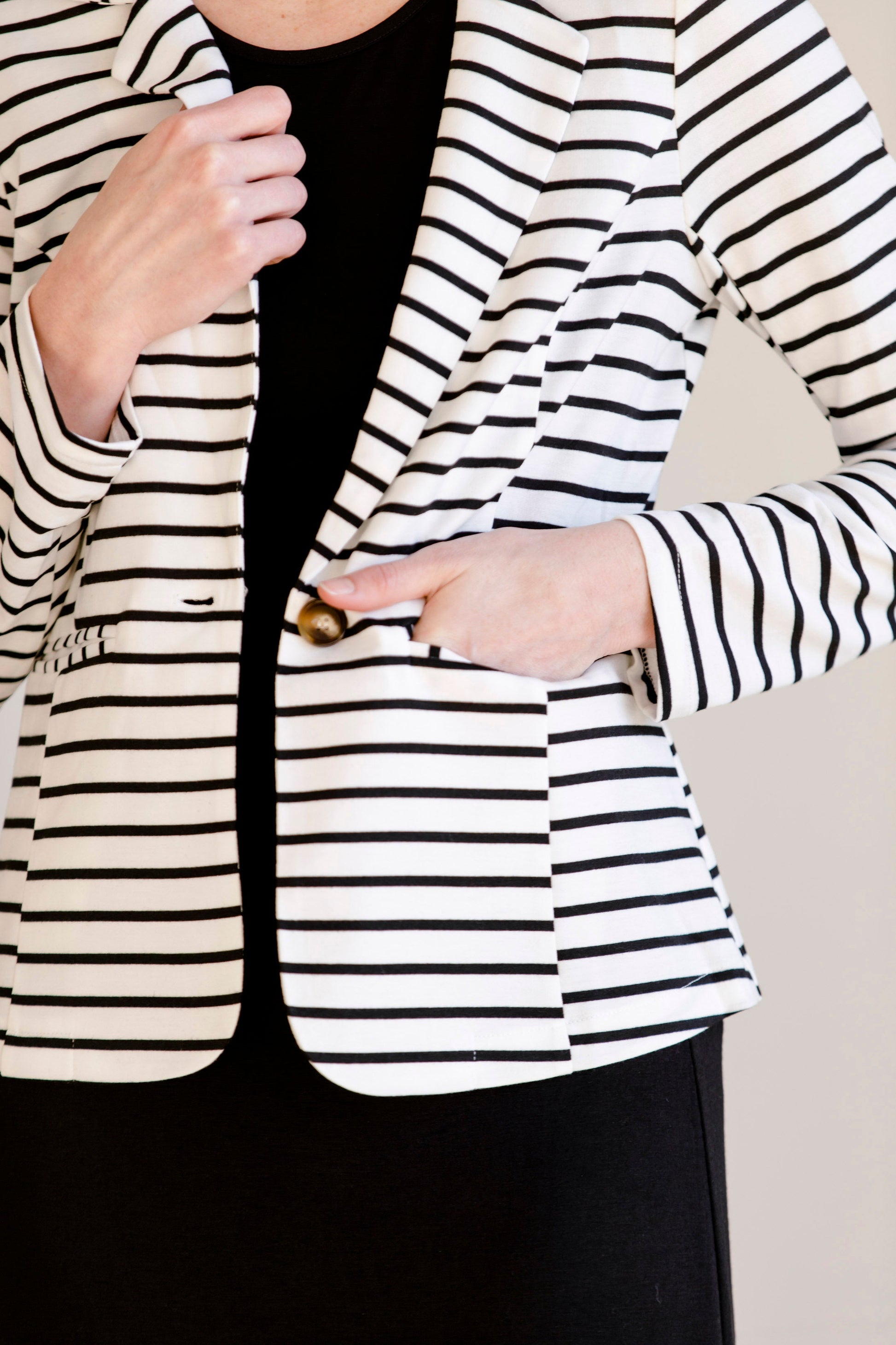 Button Front Black Striped Blazer - FINAL SALE Layering Essentials