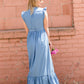Women's Button Front Denim Maxi Dress with Waist Tie