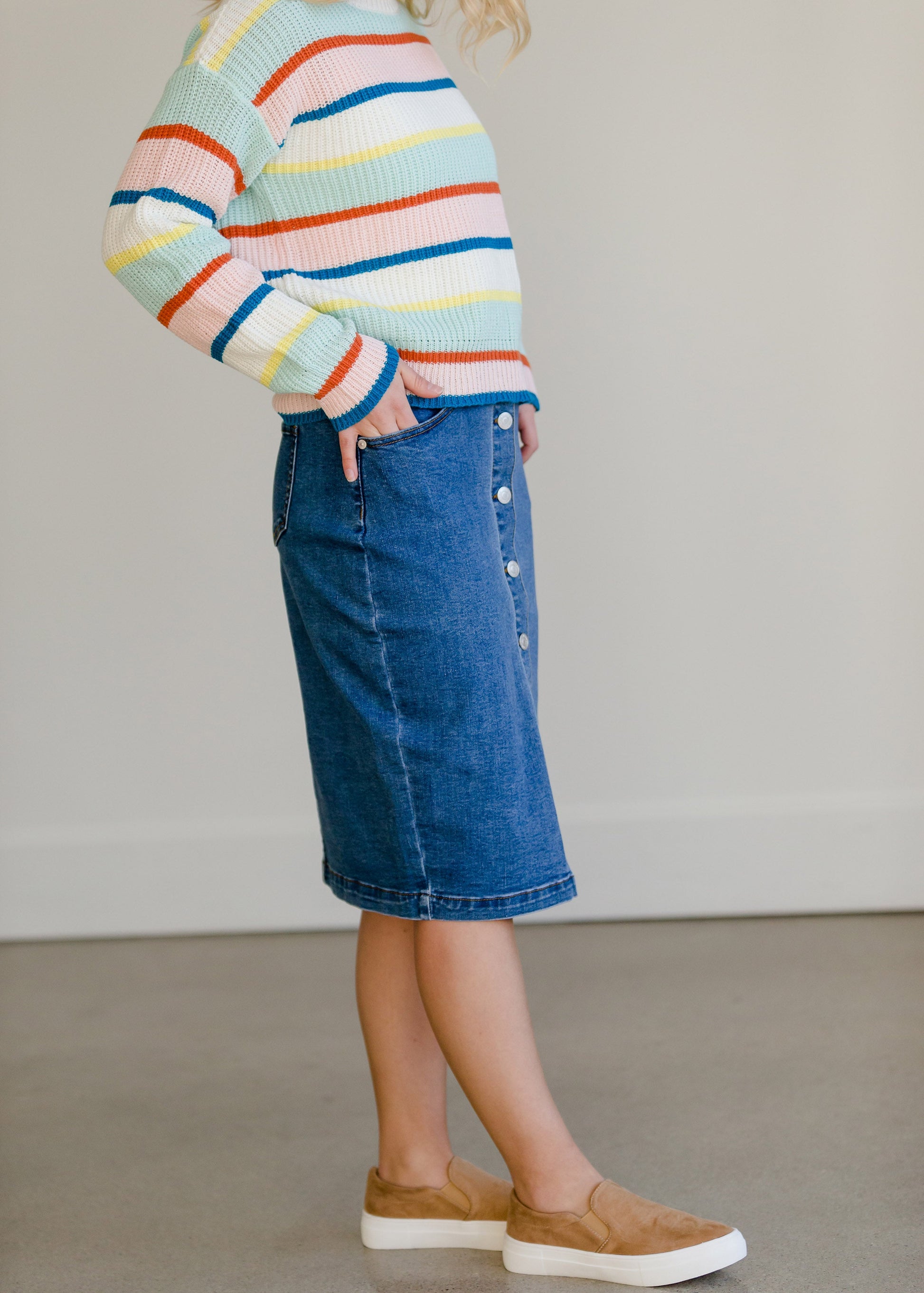Button Front Denim Midi Skirt - FINAL SALE Skirts